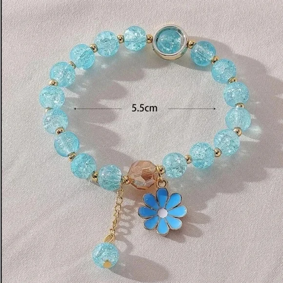 ⚠️Clearance Blue And Gold Flower Charm Beaded Bracelet SS - Picture 5 of 6